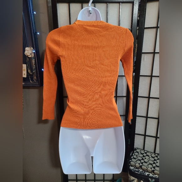 Orange Ribbed Long Sleeve Tee sz S - Picture 3 of 8